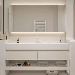 Integrated basin washbasin solid wood bathroom cabinet combination simple modern style home decoration bathroom bathroom cabinet mirror