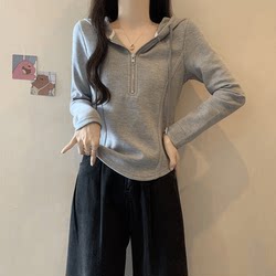 Short Hooded Top for Women, New Style, Fitted, Spring and Autumn, Early Autumn 2024, Sweatshirt, Base Layer, Solid Color