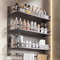 German Space Aluminum Bathroom Shelf, Bathroom Rack, Toilet Washbasin, Bathroom No-Drill Wall-Mounted