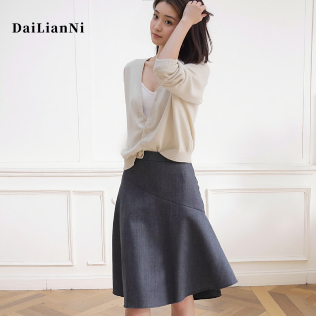 Commuting temperament gray suit skirt slim a-line skirt for women 2025 spring and summer new umbrella skirt elegant OL mid-skirt