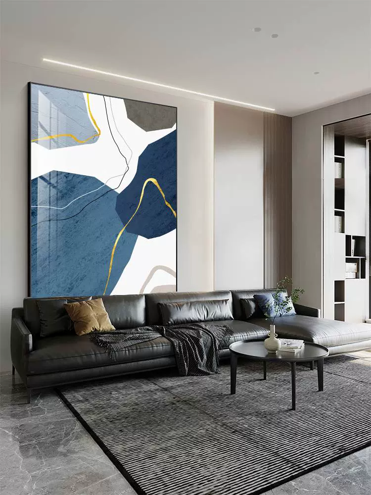 沙发背景墙装饰画客厅挂画2023新款蓝色入户玄关落地