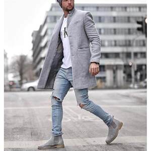 
Foreign trade autumn and winter windbreaker men's coat trendy dragon and phoenix woolen mid-length coat