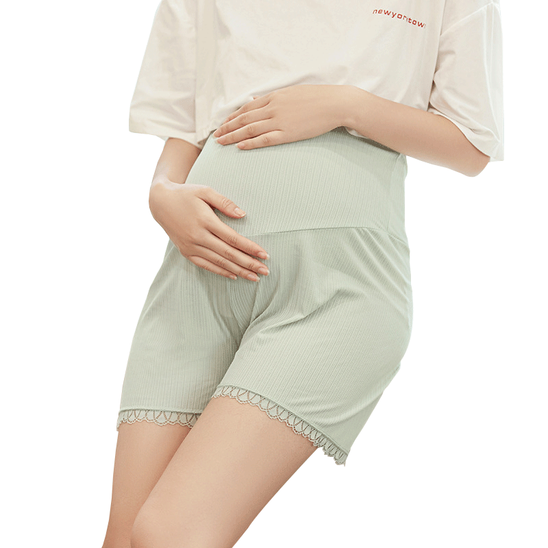 Pregnant women's safety pants ice silk in summer thin leggings can be adjusted to wear high -waisted high -waisted lightweight, large size shorts during pregnancy
