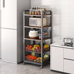 Kitchen Rack Floor-Standing Multi-Layer Pot Rack Oven Microwave Storage Rack Multi-Functional Vegetable Basket Vegetable Storage Rack