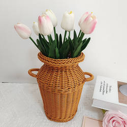 Hand-Woven Flower Vase, Simulated Flower Pot, Flower Arrangement Basket, Rattan Retro New Style Home Desktop Flower Basket, Living Room Decoration
