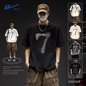 
Pull back pure cotton short-sleeved men's summer American high street sports half-sleeved large size loose running basketball right shoulder T-shirt Y
