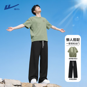 
Pull back casual suit men's summer pure cotton short-sleeved T-shirt straight pants men's fashionable sportswear complete set Y