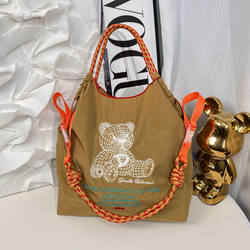 2025 New Ball Chain Embroidered Eco-Friendly Bag Shopping Bag Nylon Handbag Crossbody Bag Women's Canvas Travel Bag