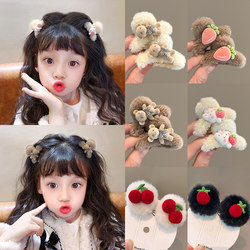 Children's Cartoon Plush Hair Clips Autumn and Winter Girls' Princess Hair Clips Forehead Bangs Clips Girls' Hairpins Headwear