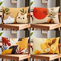 Nordic Orange Geometric Pillow Cat Abstract Painting Sofa Cushion Student Dormitory Home Car Decoration Cushion
