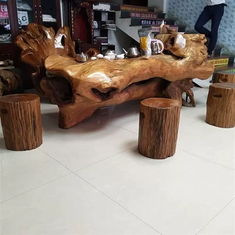 新品实木墩子根雕凳子原木树z桩木桩底座大板支架圆木凳茶几茶桌-Taobao 