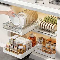 Punchless kitchen cabinet pull basket pull-out type bowl and dish storage rack under sink storage rack seasoning bottle storage box