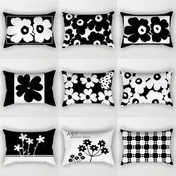 Black and White Floral Pillow, Rectangular, Modern, Simple, Light Luxury Pillow, Car Cushion, Living Room Sofa Cushion, Removable and Washable