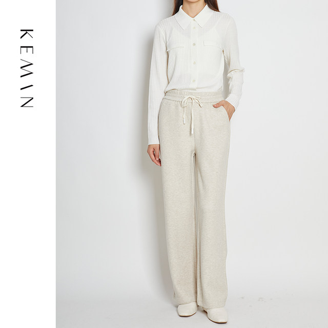 KEMAN casual pants for women in autumn and winter high-waisted straight trousers to make them look slimming 2024 new white thickened pants