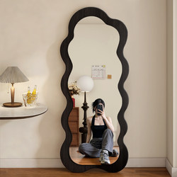 Second-Hand Full-Length Mirror for Home Use, Floor-Standing Mirror, Trendy Irregular-Shaped Mirror, Wall-Mounted Black Dressing Mirror, Large Mirror for Bedroom Fitting