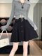 Fat MM pocket design high waist pleated knitted A-line skirt short skirt for women large size loose elastic waist versatile skirt