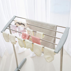 Multifunctional Small Clothes Rack, Floor-Standing Stainless Steel Movable Clothes Drying Rack, Balcony Small Folding Inclined Towel Rack
