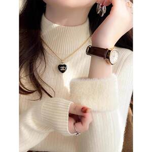 
French Rouje Dsyle half turtleneck sweater for women in autumn and winter thickened one-piece velvet bottoming shirt with knitted top inside