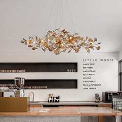 Ginkgo leaf chandeliers in the living room, simple, atmospheric, light luxury, creative designer duplex building villa dining room chandeliers