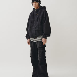 
Beiyun retro workwear style hooded denim jacket for men and women loose silhouette multi-pocket jacket versatile top