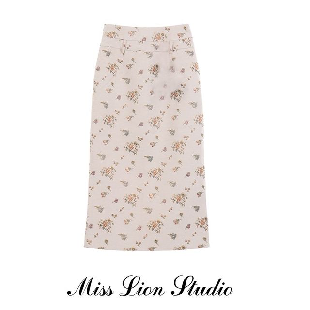 Floral high waist slim autumn and winter white rose sweet temperament fish F tail skirt women autumn and winter versatile long skirt
