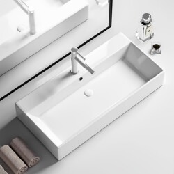 Large Size Countertop Washbasin for Home Use, High-End Artistic Ceramic Basin, Rectangular Washbasin for Balcony, Single Basin
