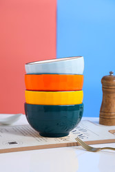 One Person, One Color, Family Sharing Bowls, Light Luxury Diamond Household Bowls, Solid Color Ceramic Parent-Child Bowls, 5-Inch Rice Bowls