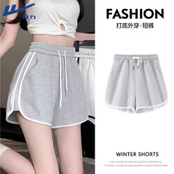 Pull-Back Gray Pure Cotton Sports Shorts for Women, Summer Outerwear, 2026 New High-Waisted A-Line Loose Casual Three-Quarter Pants