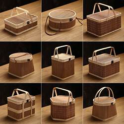 Multi-Layered Food Delivery Box, Portable Food Delivery Basket, Meal Delivery Basket, Meal Delivery Box, Food Delivery Box, Bamboo Woven Two-Layered Food Delivery Box