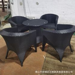 Outdoor rattan tables and chairs, five-piece set of outdoor rattan chairs for cafes and bars, rattan negotiation leisure tables and chairs