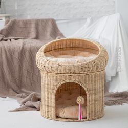Warm Cat Nest, Universal Large Cat Bed, Elevated Woven Small Wicker House, Cat Climbing Vine House, No Sense of Security