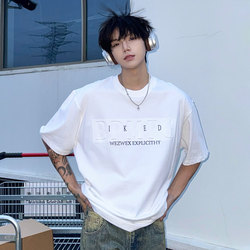 Shakeyu Heavy Letter Embossed Short-Sleeve T-Shirt for Men, Loose Top, Trendy American High Street Style, Summer Half-Sleeve for Couples