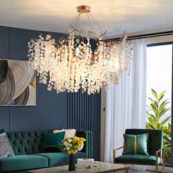 French restaurant crystal chandelier all-copper branch American modern living room bedroom main light bar lamp retro copper