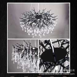 Elegant black crystal chandelier living room lamp creative branch water drop branch-shaped popular art villa commercial restaurant lamp