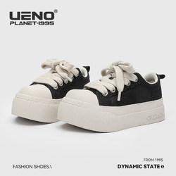 Ueno American-Style Black and White Thick-Soled Sneakers for Women, Breathable Large-Toe Canvas Shoes, Height-Increasing Casual Shoes for Men, Versatile Sports Shoes