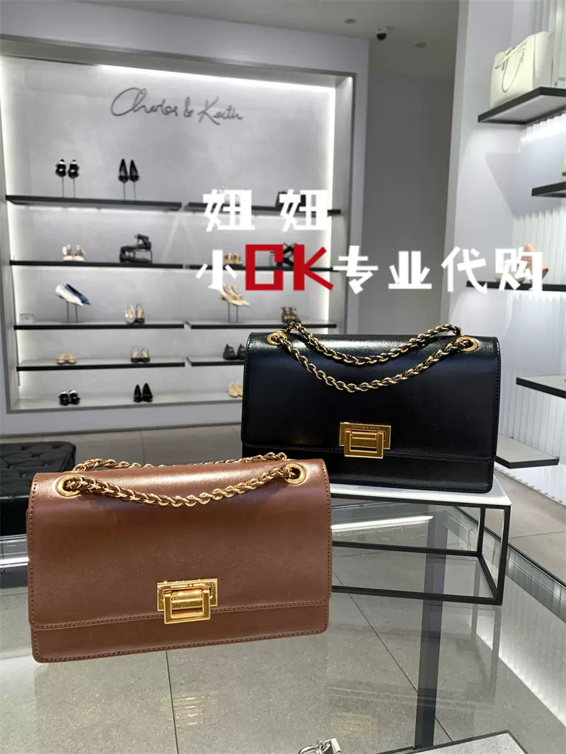 CHARLES＆KEITH小CK2-20840464-10金属扣经典链条单肩腋下包方包-Taobao 