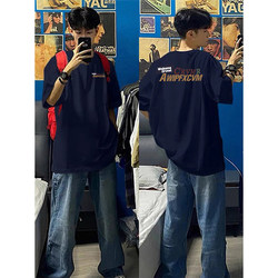 Navy Blue American High Street Heavyweight T-Shirt for Boys, Summer Youth Street Fashion Half-Sleeve Oversize Top