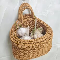 Irish-Style Hand-Woven Storage Basket, Pastoral Style Home Decoration Shopping Basket, Ginger and Garlic Hanging Basket