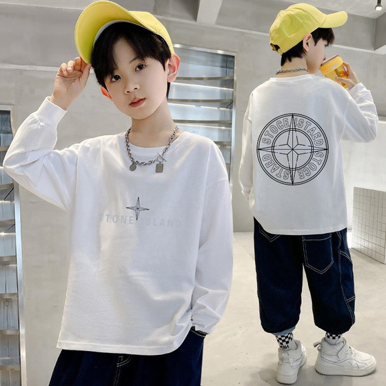 
100% cotton children's clothing boys' t-shirt long-sleeved autumn children's middle-aged and older boys' tops half-sleeved bottoming shirt trendy style