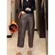 Fleece thickened large size small loose straight-leg casual pants new pear-shaped body high-waisted slimming nine-point leather pants