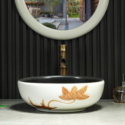 Ceramic Countertop Washbasin, Household Washbasin, Round Single Basin, Artistic Countertop Basin, Outdoor Bathroom Washbasin