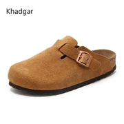 Dép Khadgar nút chai nữ mũi giày bên ngoài da thật thông thường nửa túi cặp đôi Birkenstock nửa hỗ trợ giày lười dành cho nam
