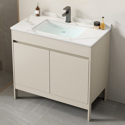 Space Aluminum Cream Style Bathroom Cabinet Combination Floor-Standing Washbasin Bathroom Household Ceramic Integrated Washbasin