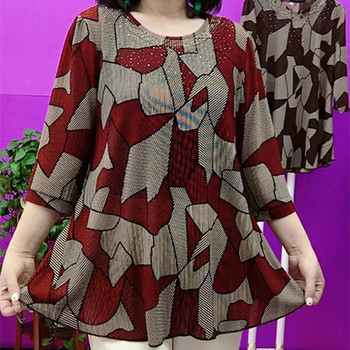 2025 new fashion plus size and fat mother's clothing loose slimming temperament women's printed foreign style tops for middle-aged and elderly people