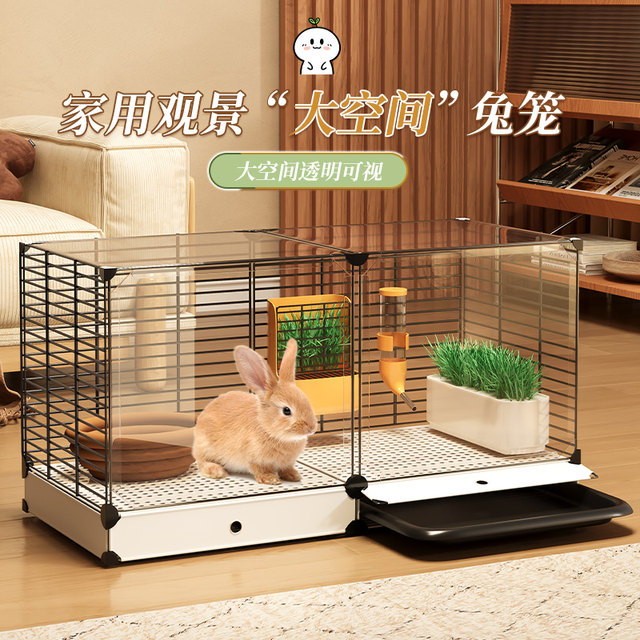 Man Cleaning Rabbit House Rabbit cage Special dwarf rabbits to nourish small pet large automatic ...