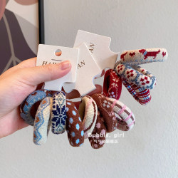 Children's Korean Style Autumn and Winter New Fair Isle Towel Ring Hair Tie for Little Girls, Sweet High-Elasticity Hair Rope Headband Hair Accessory