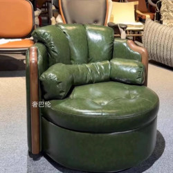 Second-Hand Luxury Swivel Chair for Study or Tea Room, Single Leisure Swivel Chair, Top-Grain Oil Wax Leather, Master's Sofa, Lazy Sofa