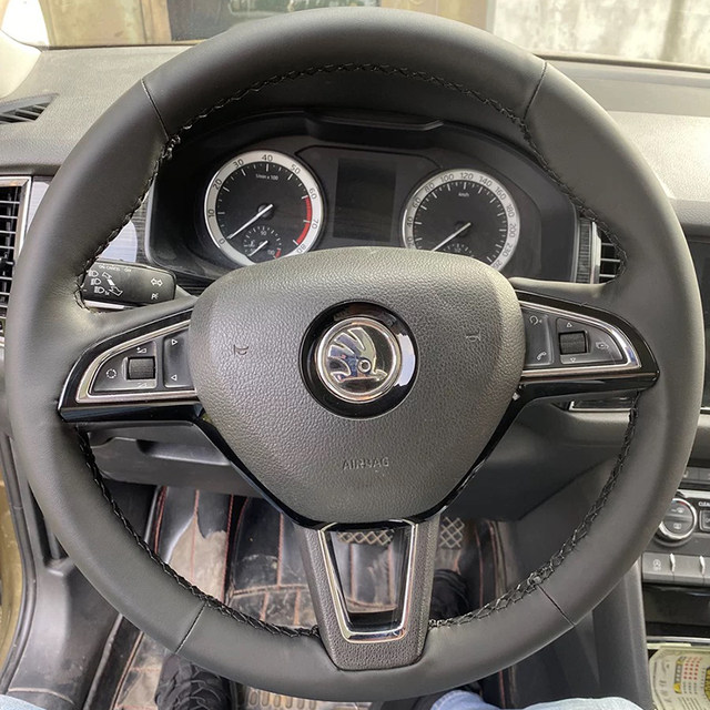 Skoda Superb Octavia steering wheel cover, genuine leather, Korok, Komik, Kodiak handlebar cover, hand-sewn special model