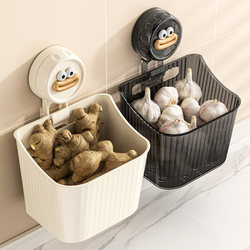 Onion, Ginger, and Garlic Storage Box with Suction Cup, Kitchen Storage Basket, Wall-Mounted, No-Drill Storage Rack, Ginger and Garlic Small Hanging Basket Organizer