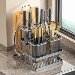 Kitchen Knife Holder, Chopstick Holder, Storage Rack, Wall-Mounted Multifunctional Cutting Board and Knife Integrated Storage Rack, Chopstick Holder, Hanging Kitchen Knife Holder